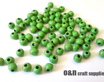Perles rondes en céramique grecques, perles vertes, 6 mm - 20 pièces
