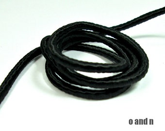 Black round cord, black satin cord, 3.5mm black silk rope, wrapped cord, 1 meter