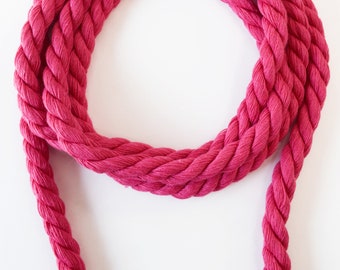 Thick twisted cotton cord, hot pink cotton cord, 10mm hot pink cotton rope, 3ply hot pink cord, 1m