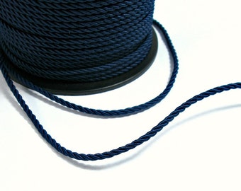Twisted silk cord, 3mm, blue satin cord, 4 meters