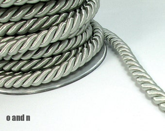 Twisted silk cord, 9mm, silver / grey satin rope, 1 meter