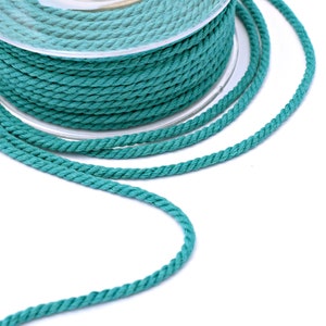 4mm cotton rope twisted, 4m teal twisted cotton cord, twisted cord rope, soft cotton rope, teal cotton rope, cotton rope for crafts, 3m image 3