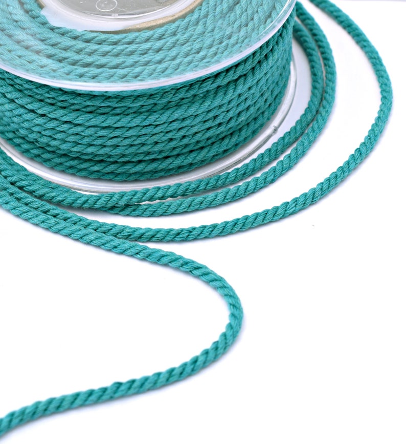 4mm cotton rope twisted, 4m teal twisted cotton cord, twisted cord rope, soft cotton rope, teal cotton rope, cotton rope for crafts, 3m image 3