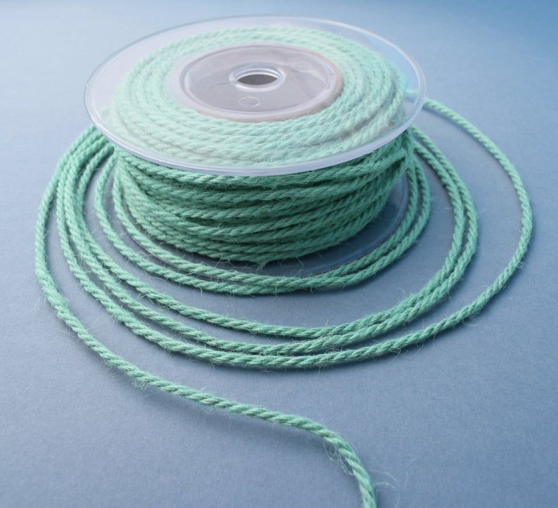 Mint green jute cord, 3mm jute rope, 3ply twisted jute cord, 5 meters image 1