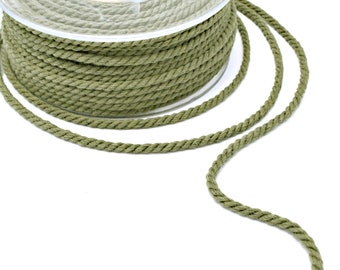 4mm cotton rope twisted, 4mm khaki twisted cotton cord, twisted cord rope, soft cotton rope, khaki cotton rope, cotton rope for crafts, 3m