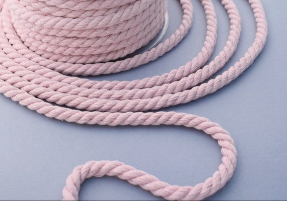 6mm Cotton Cord, Powder Pink Twisted Cotton Rope 6mm, Powder Pink