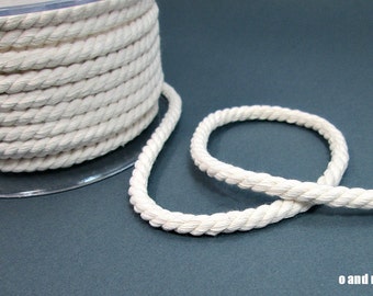 8mm white twisted cotton cord, white twisted cotton rope, 3ply white macrame cord, 1 meter