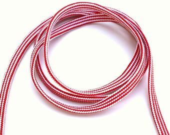 Woven flat cord, red / white cord, 6mm colored rope, 3m