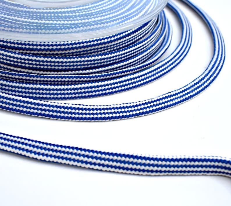 Woven flat cord, blue / white cord, 6mm colored rope, 3m image 3