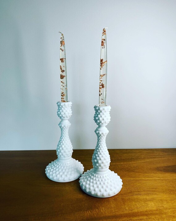 Vintage Milk Glass Candlesticks Etsy