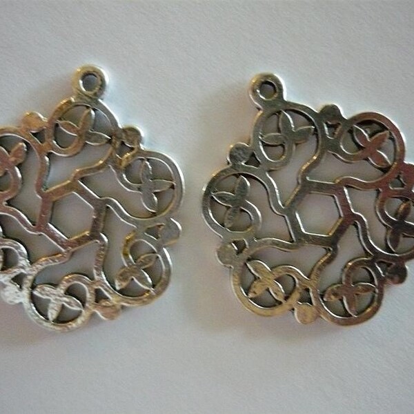 2 Antique Silver Flower Charms