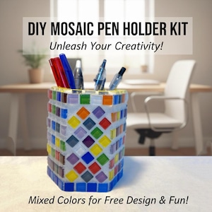 DIY Mosaic Pen Holder Kit - Hexagon Wooden Desk Organizer for Adults
