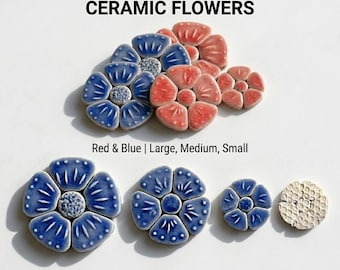 Mosaico 3D in ceramica a forma di fiore per decorazioni domestiche e progetti artistici, petali smaltati dai colori vivaci, supporto in rete.