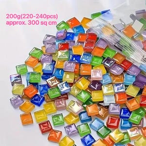 200g Square Crystal Glass Mosaic Tiles- Rainbow DIY Craft Supplies