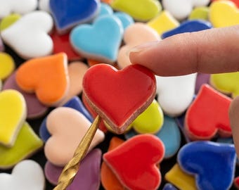 Mixed Color Heart Ceramic Mosaic Tiles – DIY Crafts, Coasters, Home Decor Supplies