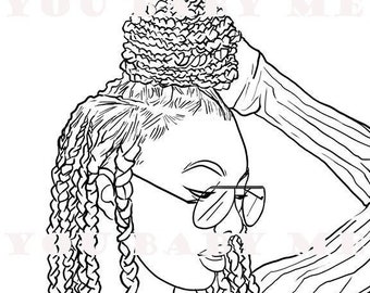 Loving my braids coloring page, black girl coloring page, African American coloring sheet