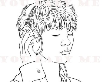 Headphones coloring page, Asian boy coloring page, coloring page, African American coloring sheet