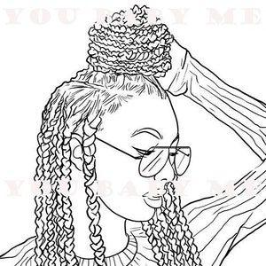 Loving my braids coloring page, black girl coloring page, African American coloring sheet image 1