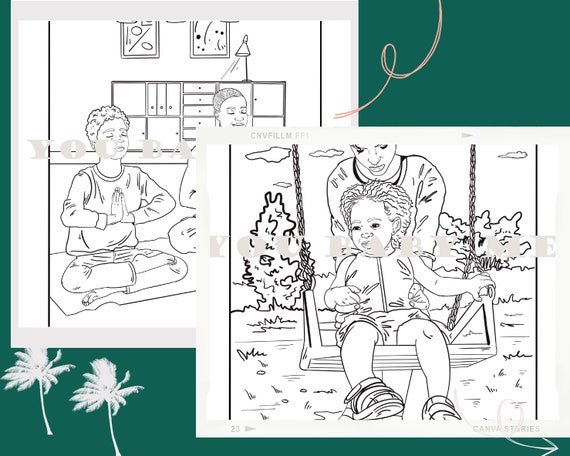 2 Pages Coloring Set, Printable Coloring Sheet, Black Boy Coloring