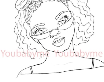 Interesting glasses coloring page, black girl coloring page, coloring page, African American coloring sheet