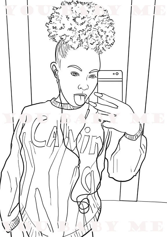 Selfie Coloring Page, Black Girl Coloring Page, African American ...