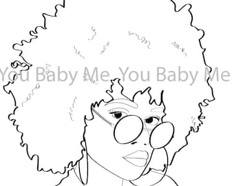 Black girl coloring page, Adult coloring page, printable coloring page, digital coloring page