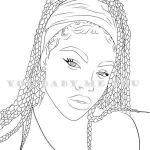 Braids in headband coloring page, black woman coloring page, African American coloring page