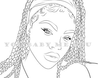 Braids in headband coloring page, black woman coloring page, African American coloring page