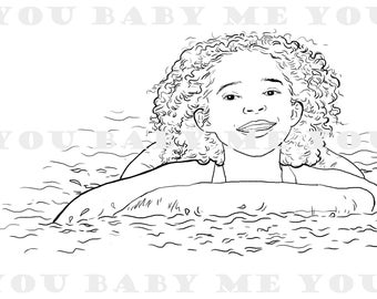 Girl in floaty girl coloring page, printable coloring sheet, black girl coloring sheet