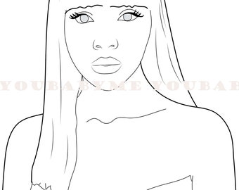 Bangs coloring page, black girl coloring page, African American coloring sheet