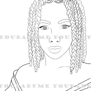 Short braids coloring page, black girl coloring page, African American coloring sheet
