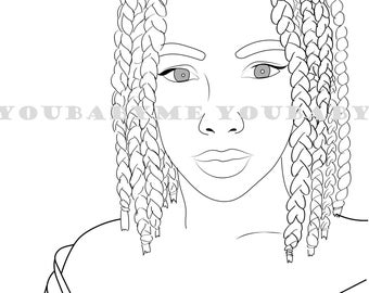 Short braids coloring page, black girl coloring page, African American coloring sheet