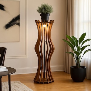Lamp shade for floor lamp mid century, Wooden floor lamp lighting, Pendant lamp floor stand, Freestanding light for behind chair