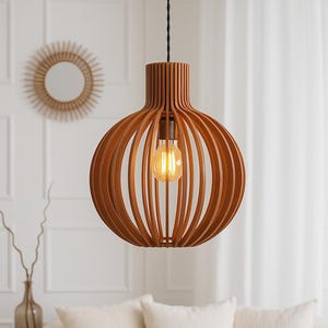 Holz Pendelleuchte, Kronleuchter Beleuchtung Esszimmer, Deckenleuchte Industrie, Moderne Hängelampe, Geometrische Hängeleuchte