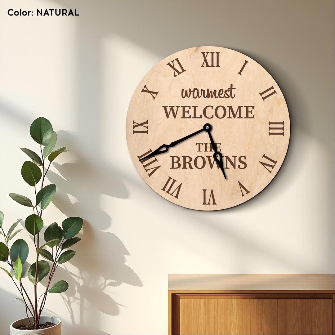 Family Wall Clock, Wooden Home Clock, Welcome Wall Clock, Custom Home ...