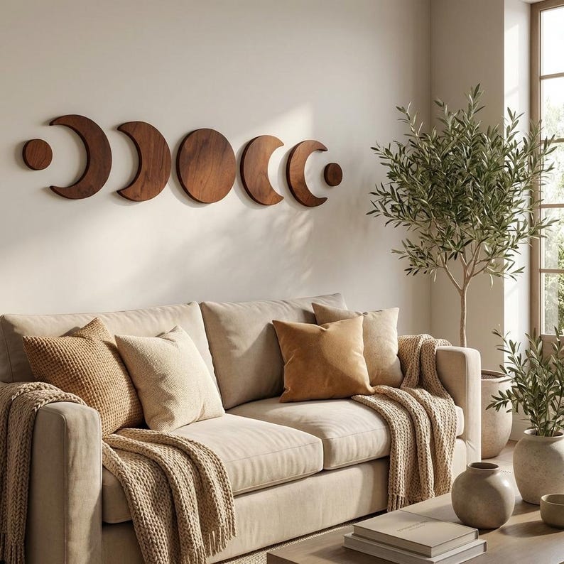 Moon Phases Wooden Wall Panel, Lunar Phases Wood Art, Celestial Wall ...