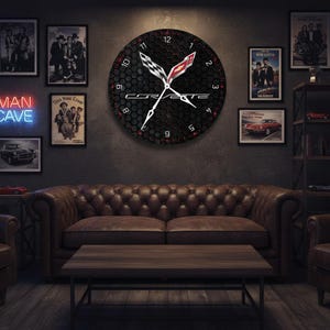 Corvette wall clock battery powered, Chevrolet wall clock, Car dashboard clock, Speedometer wall clock, Tachometer clock, Garage wall clock