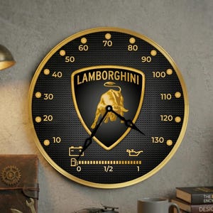 Lamborghini wall clock, Dashboard clock, Speedometer wall clock, Supercar clock, Garage wall clock, Lambo wall art, Automotive home decor
