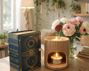 Mystisches Grimoire-Buch-Geschenkset mit duftenden Olivenwachs-Tarts, handgefertigt, kunstvoll, vegan, ein elegantes Geschenk