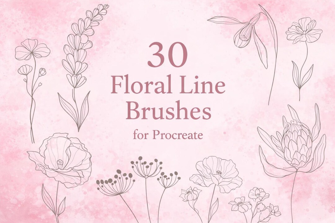 30 Floral Line Art Procreate Brushes – Minimalist Botanical ...