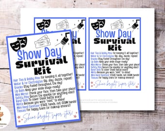 Show Day Survival Kit Printable Tag, Theater Gift Bag Label | Actor Survival Kit Printable | Drama Performance Musical Theater Treat Tag PDF