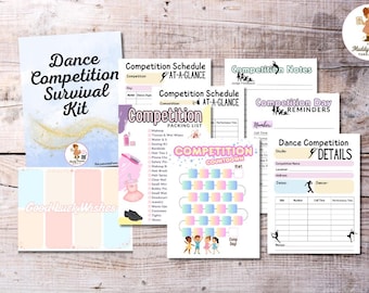 Dance Competition Survival Kit Printable Pack, Packing List Checklist, Reminder Card, Schedule, Countdown, Notes Dancer Instant Download PDF