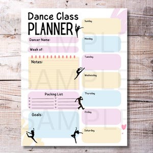 Printable Weekly Dance Class Planner – One Page PDF, Dance Schedule Organizer for Kids & Teens, Dance Teachers Studio Instant Download Print
