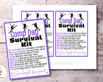 Comp Day Survival Kit Printable Tag | Dance Competition Team Gift Bag Tag | Dance Bag Favors Card | Competition Survival Kit Printable PDF