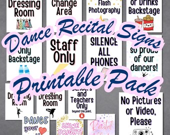 Dance Recital Signs Printable Pack, 15 Studio Signs, Backstage Rules, Dressing Room Signs, No Flash Photography, Dance Studio Decor Bundle