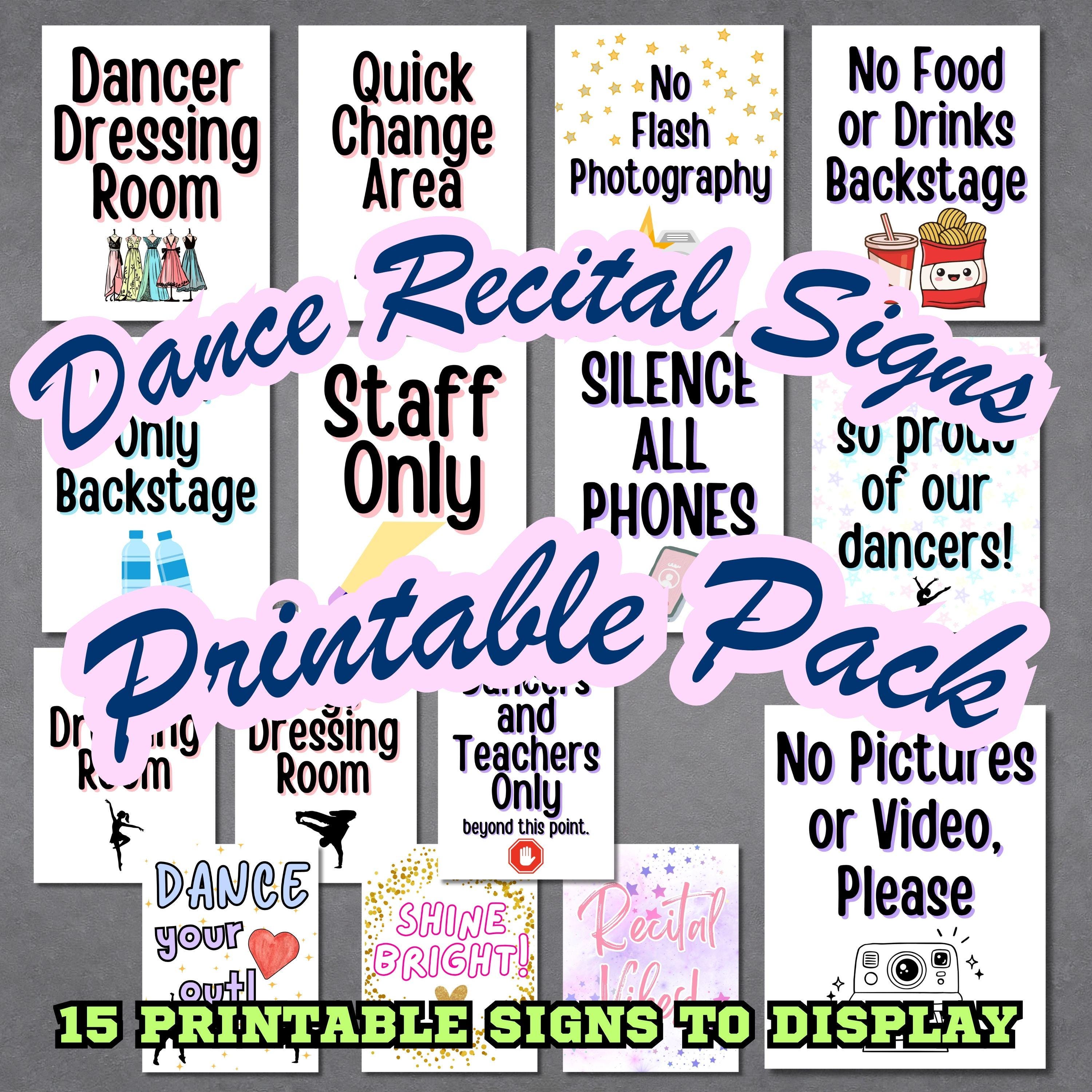 Dance Recital Signs Printable Pack, 15 Studio Signs, Backstage Rules ...