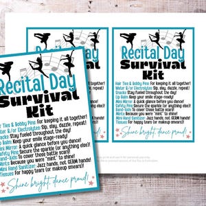 Etiqueta para Kit de Sobrevivência para Recital, Etiqueta para Sacola de Presente para Recital de Dança | Download instantâneo de Etiqueta para Kit de Sobrevivência para Dançarinos, Lanches e Guloseimas em PDF