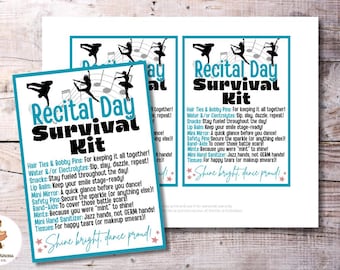 Recital Day Survival Kit Printable Tag, Dance Recital Gift Bag Tag | Instant Download Dance Survival Kit Label for Dancers Snacks Treats PDF