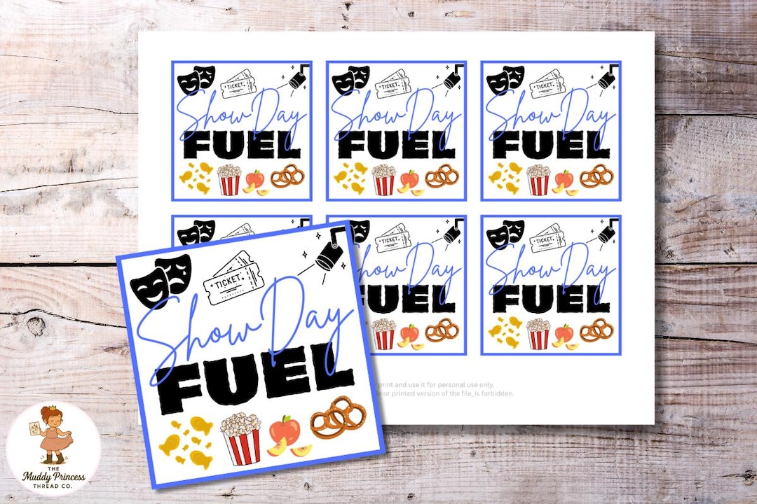 Show Day Fuel Snack Bag Tags Printable for Actors and Stage Crew Play ...