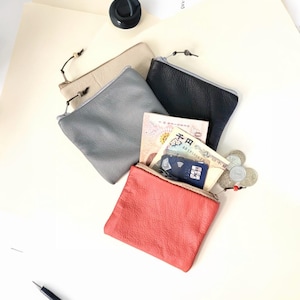 Minimal Leather Coin Purse Handmade Soft Cowhide Auto lock Zip